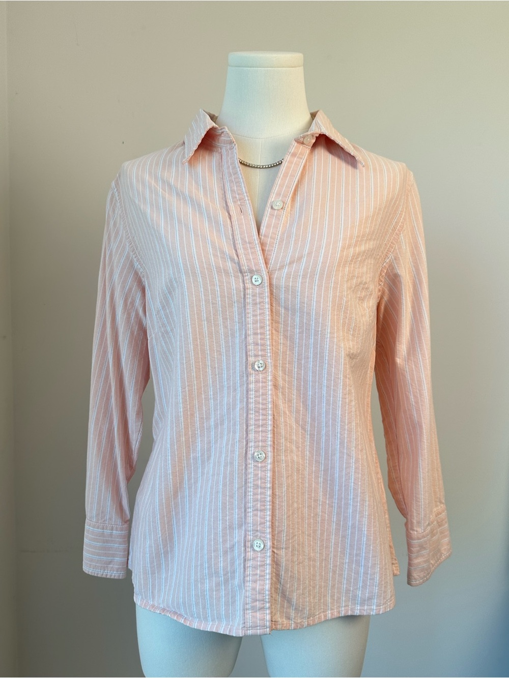 Vintage Sonoma Y2K 100% Cotton Classic Light Orange Stripe 3/4 Button-Down Shirt